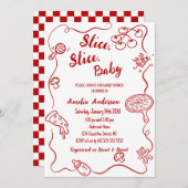 lice Slice Baby | Red Doodle Pizza Baby Shower 招待状 (正面/裏面)