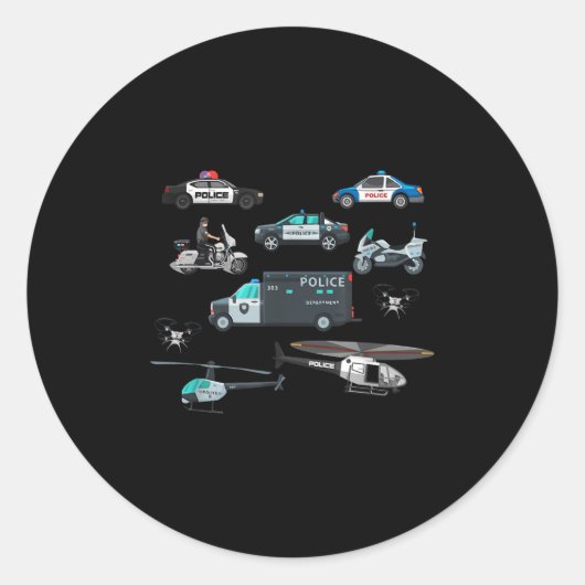 Lice Vehicles Cop Helicopter Toddlers Kids Women M ラウンドシール (正面)