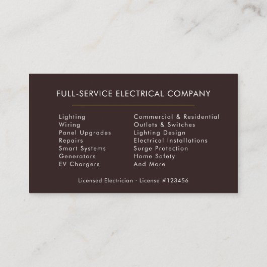 Licensed Electrician Modern Electric Company 名刺 (裏面)