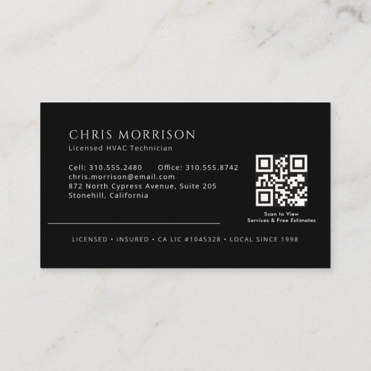 Licensed HVAC Specialist QR Code  名刺 (裏面)