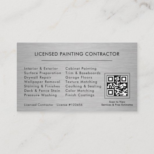 Licensed Painting Contractor QR Code Professional 名刺 (裏面)
