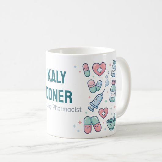 Licensed Pharmacist Personalized Mug | Cute Pharma コーヒーマグカップ (正面右)