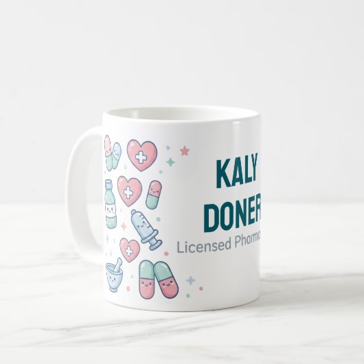 Licensed Pharmacist Personalized Mug | Cute Pharma コーヒーマグカップ (正面左)