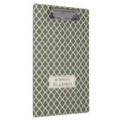 Lichen濃エレガントい緑と白のモロッコパターン クリップボード (右)