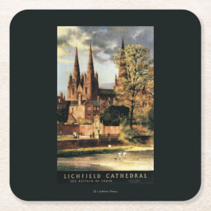 Lichfieldのカテドラルの眺め スクエアペーパーコースター