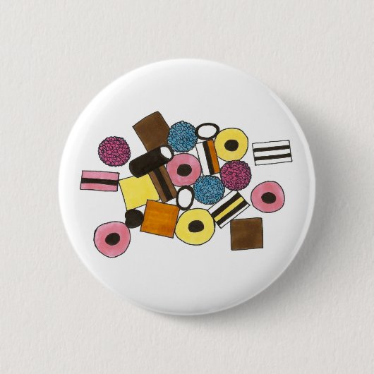 Licorice Allsortsあらゆる種類のLicoriceキャンディースイーツ 缶バッジ (正面)