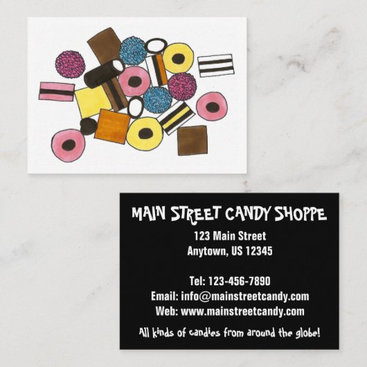 Licorice Allsortsキャンディースキャンディースショップスイーツグルメ 名刺 (正面/裏面)