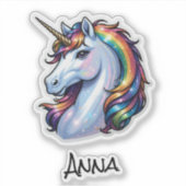 Licorne rêves prénom arc-en-ciel étoiles tête シール (正面)