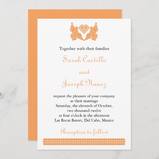 Liebe-Vögel Papel Picado Hochzeits-Einladung 招待状 (正面/裏面)