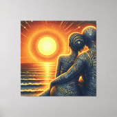 Liebespaar bei Sonnen Untergang am Meer キャンバスプリント (正面)