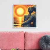 Liebespaar bei Sonnen Untergang am Meer キャンバスプリント (インサイチュ (リビング))