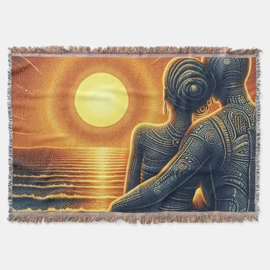 Liebespaar bei Sonnen Untergang am Meer スローブランケット (正面)