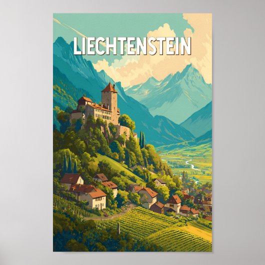 Liechtenstein Illustration Travel Art Vintage ポスター (正面)
