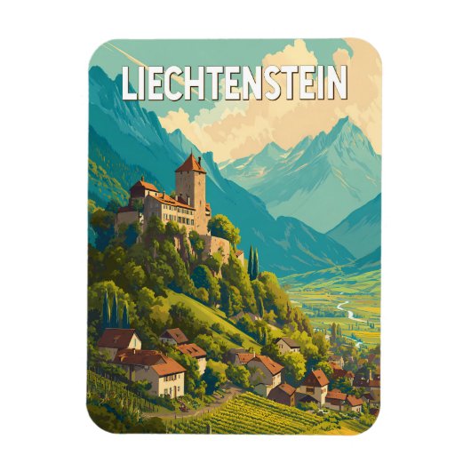 Liechtenstein Illustration Travel Art Vintage マグネット (縦)