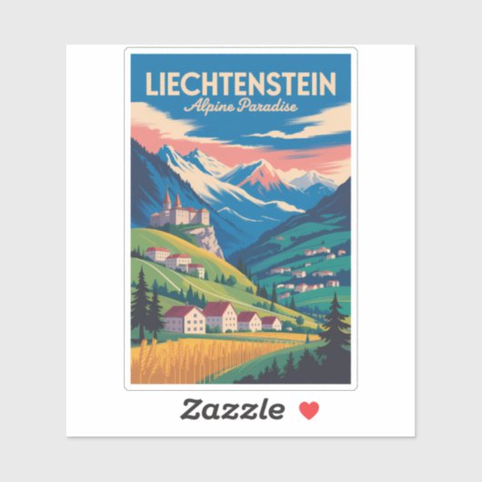 Liechtenstein Landscape Illustration Travel Art シール (シート)