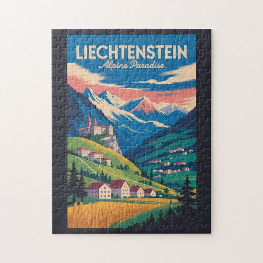 Liechtenstein Landscape Illustration Travel Art ジグソーパズル (縦)