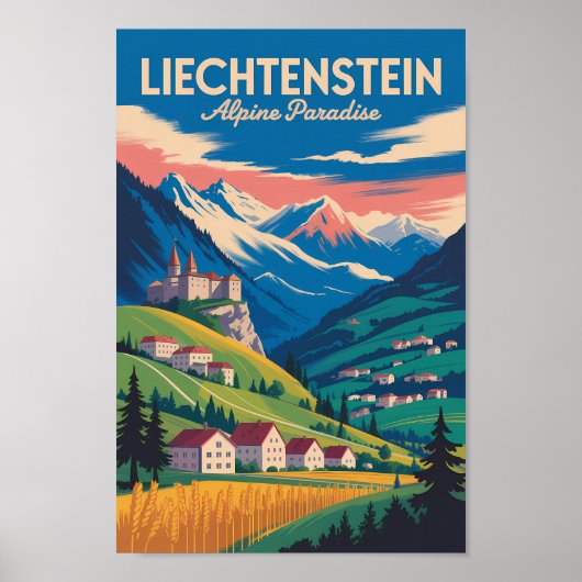 Liechtenstein Landscape Illustration Travel Art ポスター (正面)