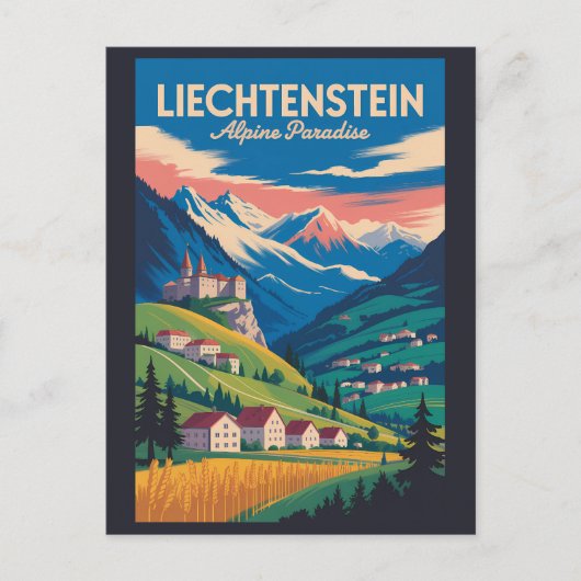 Liechtenstein Landscape Illustration Travel Art ポストカード (正面)