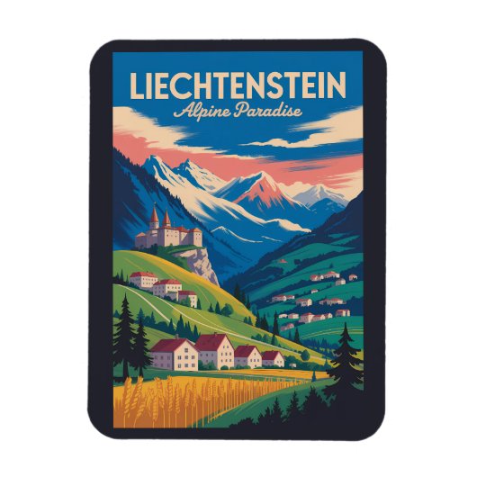 Liechtenstein Landscape Illustration Travel Art マグネット (縦)