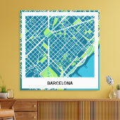 Lienzo mapa minimalista Barcelona - Azul-Verde キャンバスプリント (インサイチュ (リビング))