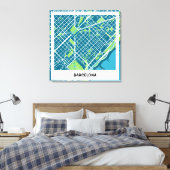 Lienzo mapa minimalista Barcelona - Azul-Verde キャンバスプリント (インサイチュ (寝室))