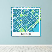 Lienzo mapa minimalista Barcelona - Azul-Verde キャンバスプリント (インサイチュ (ウッドフロア))