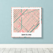 Lienzo mapa minimalista Barcelona - Rosa-verde キャンバスプリント (インサイチュ (ウッドフロア))