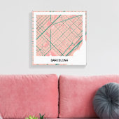 Lienzo mapa minimalista Barcelona - Rosa-verde キャンバスプリント (インサイチュ (リビング))