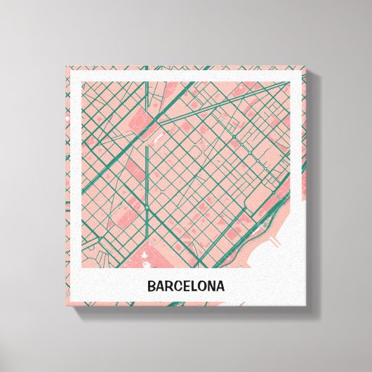 Lienzo mapa minimalista Barcelona - Rosa-verde キャンバスプリント (正面)