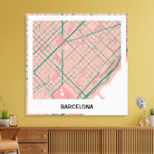 Lienzo mapa minimalista Barcelona - Rosa-verde キャンバスプリント (インサイチュ (リビング))