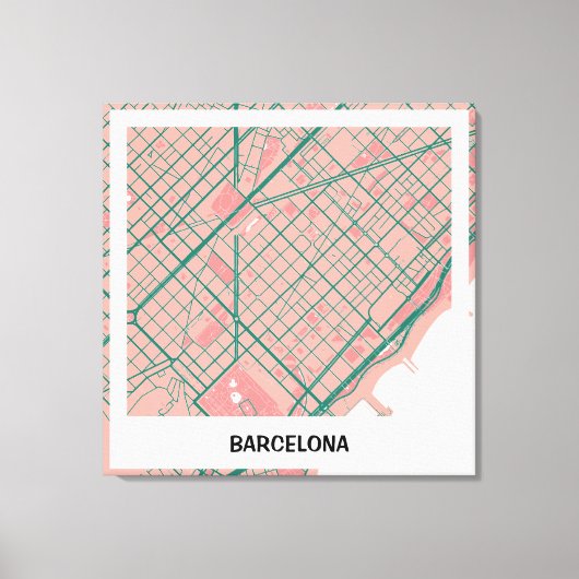 Lienzo mapa minimalista Barcelona - Rosa-verde キャンバスプリント (正面)