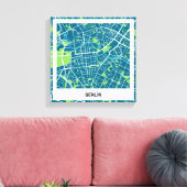 Lienzo mapa minimalista Berlín - Azul-Verde キャンバスプリント (インサイチュ (リビング))