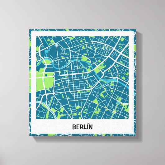 Lienzo mapa minimalista Berlín - Azul-Verde キャンバスプリント (正面)
