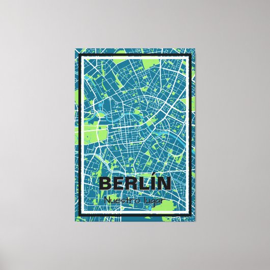 Lienzo mapa minimalista Berlín - Azul-verde キャンバスプリント (正面)