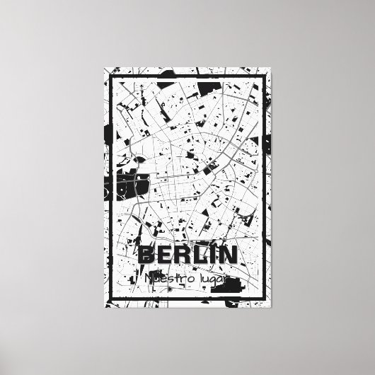 Lienzo mapa minimalista Berlín - Blanco-negro キャンバスプリント (正面)