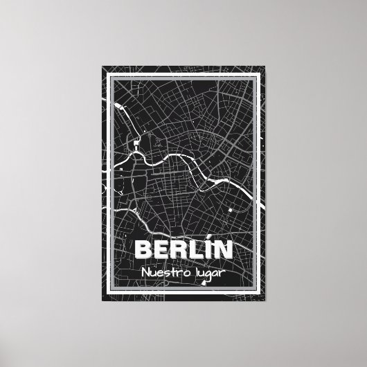 Lienzo mapa minimalista Berlín - Negro-blanco キャンバスプリント (正面)