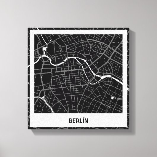 Lienzo mapa minimalista Berlín - Negro-blanco キャンバスプリント (正面)