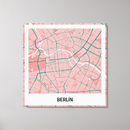 Lienzo mapa minimalista Berlín - Rosa-verde キャンバスプリント (正面)