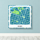 Lienzo mapa minimalista Bilbao - Azul-Verde キャンバスプリント (インサイチュ (ウッドフロア))