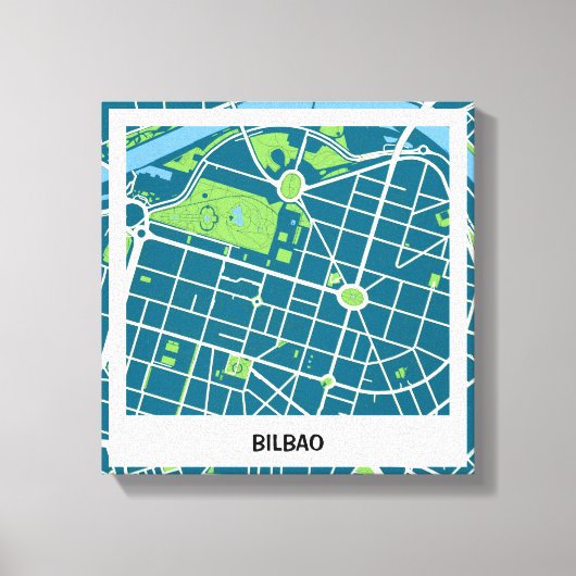 Lienzo mapa minimalista Bilbao - Azul-Verde キャンバスプリント (正面)