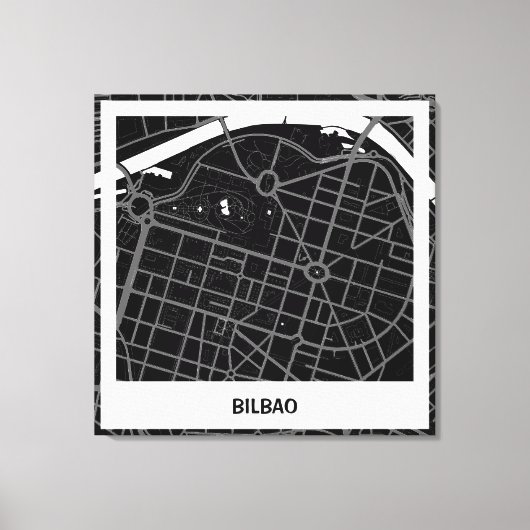 Lienzo mapa minimalista Bilbao - Negro-blanco キャンバスプリント (正面)