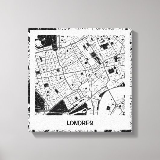 Lienzo mapa minimalista Londres - Blanco-Negro キャンバスプリント (正面)