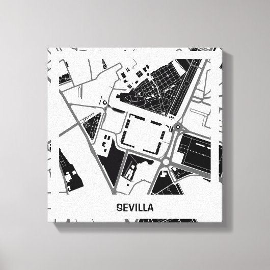 Lienzo mapa minimalista Sevilla - Blanco-Negro キャンバスプリント (正面)