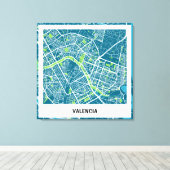 Lienzo mapa minimalista Valencia - Azul-Verde キャンバスプリント (インサイチュ (ウッドフロア))