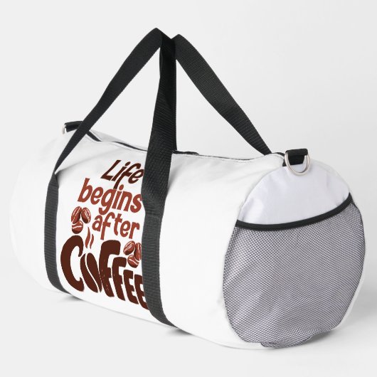 Life Begins After Coffee Graphic ダッフルバッグ (右コーナー)