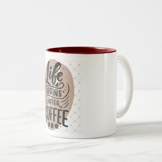 "Life Begins After Coffee" Two-toned Mug ツートーンマグカップ (正面右)