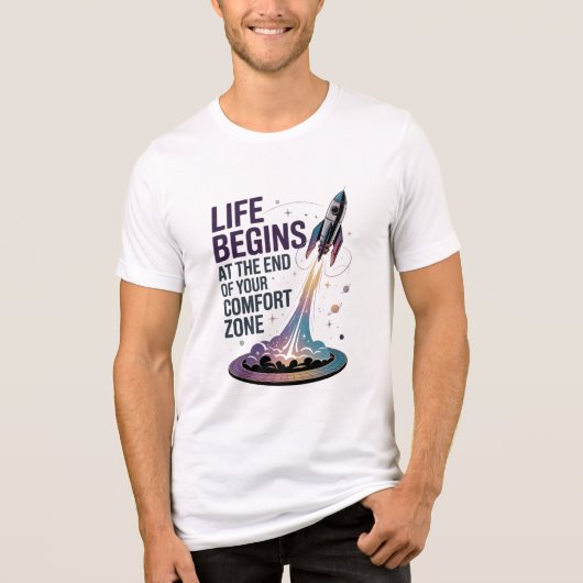 LIFE BEGINS AT THE END OF YOUR COMFORT ZONE D05 トライブレンドTシャツ (正面)