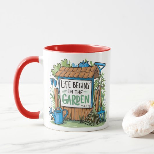 "Life begins in the garden." マグカップ (ドーナツ)
