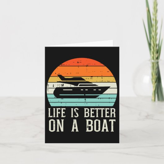 Life Better On Boat Sunset Retro Yacht Captain Men カード (正面)