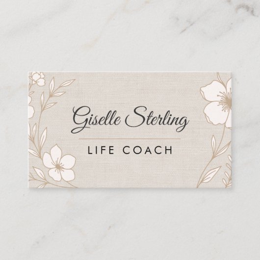 Life Coach Botanical Flowers Floral Linen 名刺 (正面)
